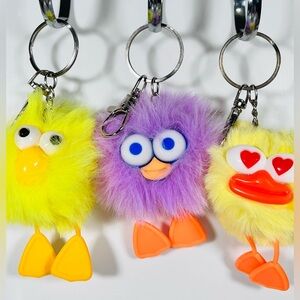 3 Fluffy Bird Bag Charm Keychains